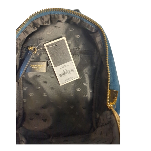 NEW Juicy Couture Bag Velvet Mini Backpack Blue Pockets Adjustable Ret$178 - Picture 6 of 7